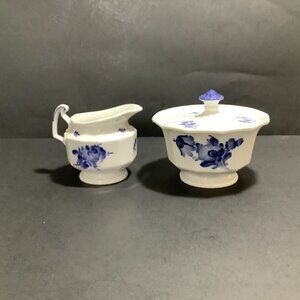 ROYAL COPENHAGEN BLUE FLOWERS Ribbed Creamer #10-8564, Cov'd Sugar #10-8622 EUC!
